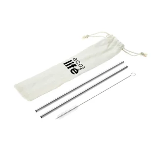 Ecolife 2 Ανοξείδωτα Καλαμάκια Ίδιας Διαμέτρου με βουτρσάκι